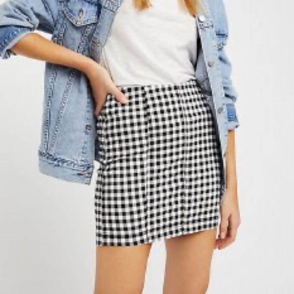 Free People Black and White Checkered Mini Skirt